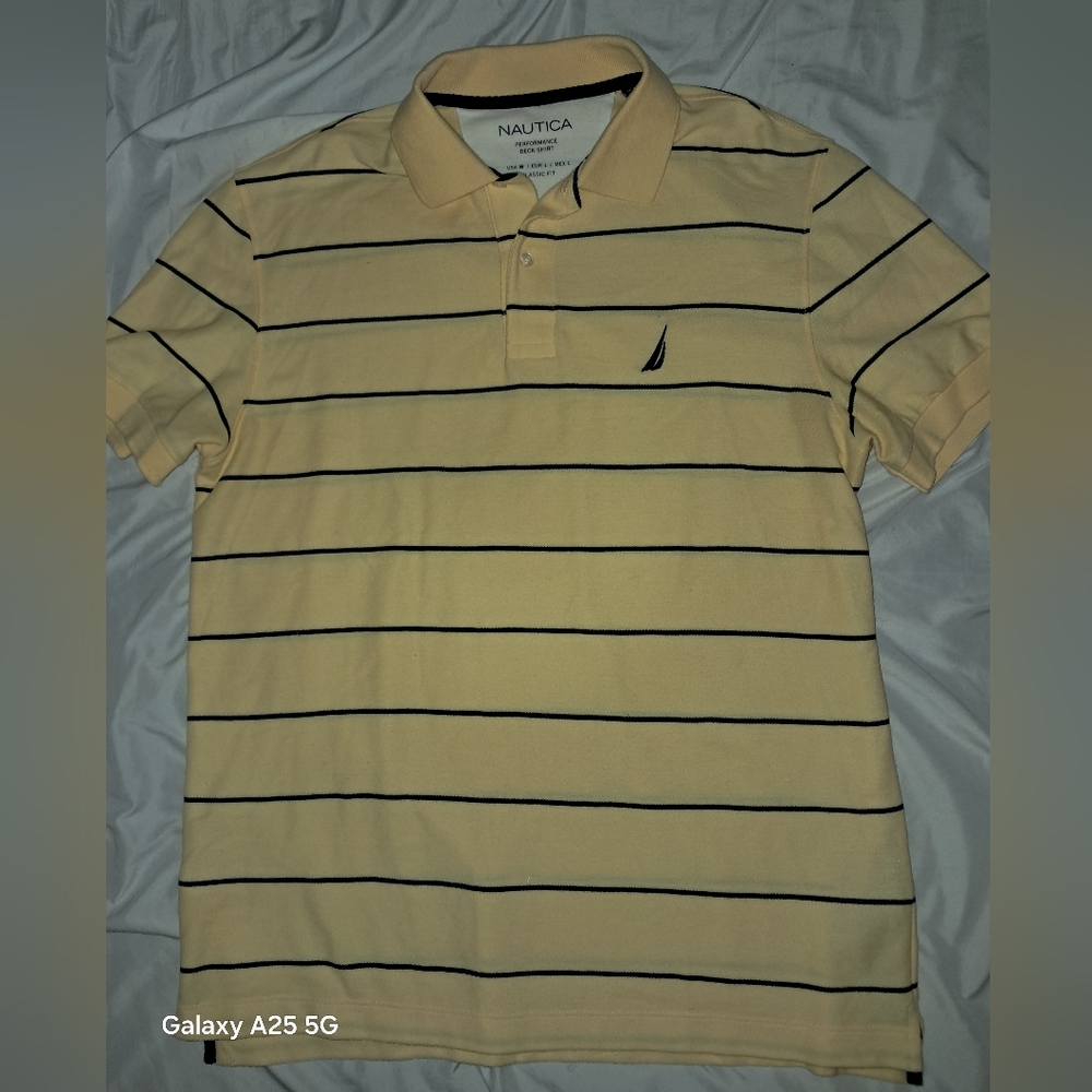Men's Nautica Polo Style shirt, M, Yellow Striped